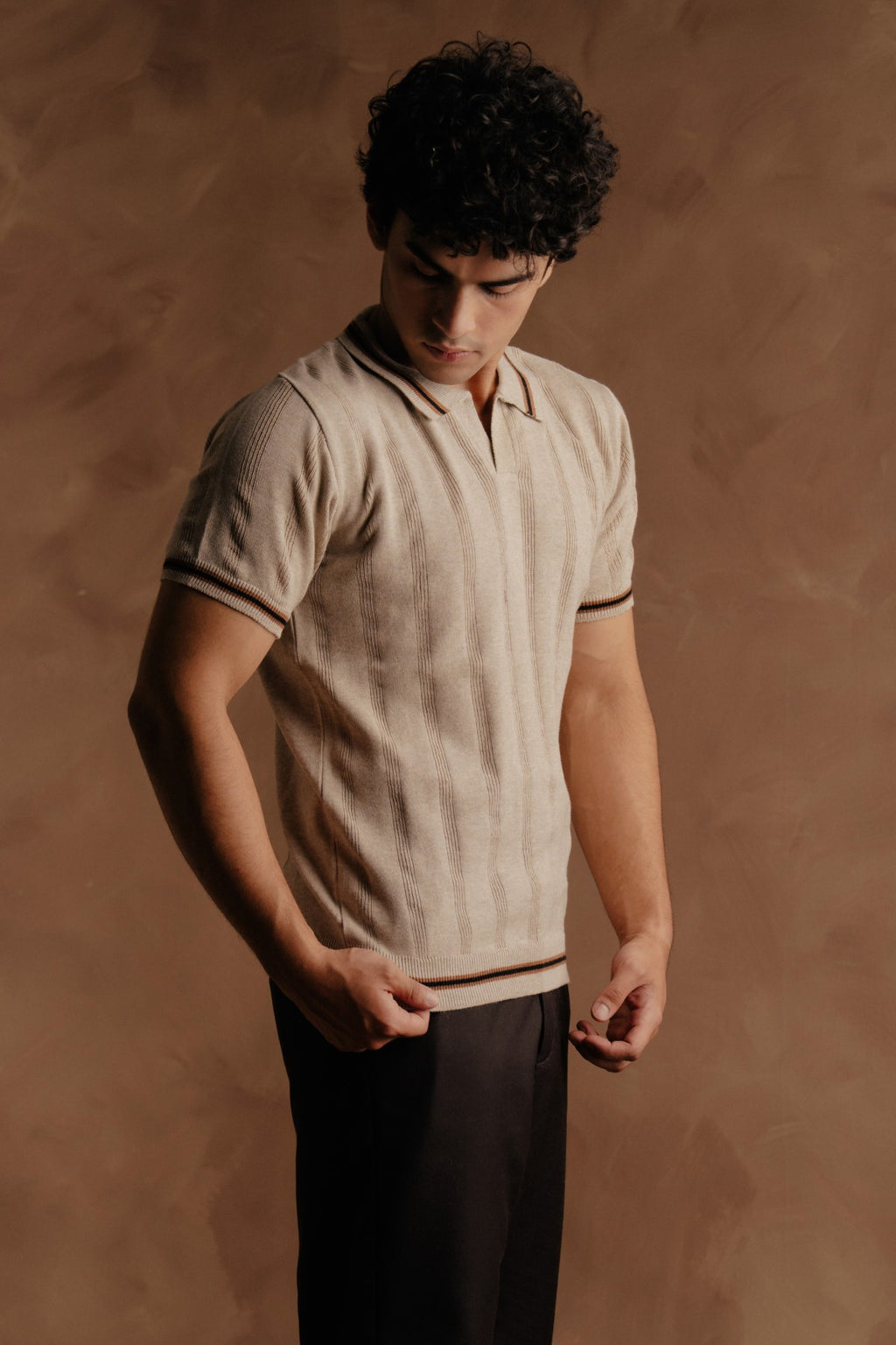 Jacquard Knit Shirt - Beige