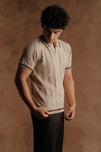 Jacquard Knit Polo Shirt - Beige