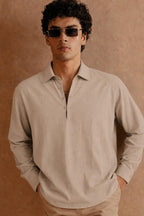 Full Sleeves Pop Over Shirt -  Light Grey