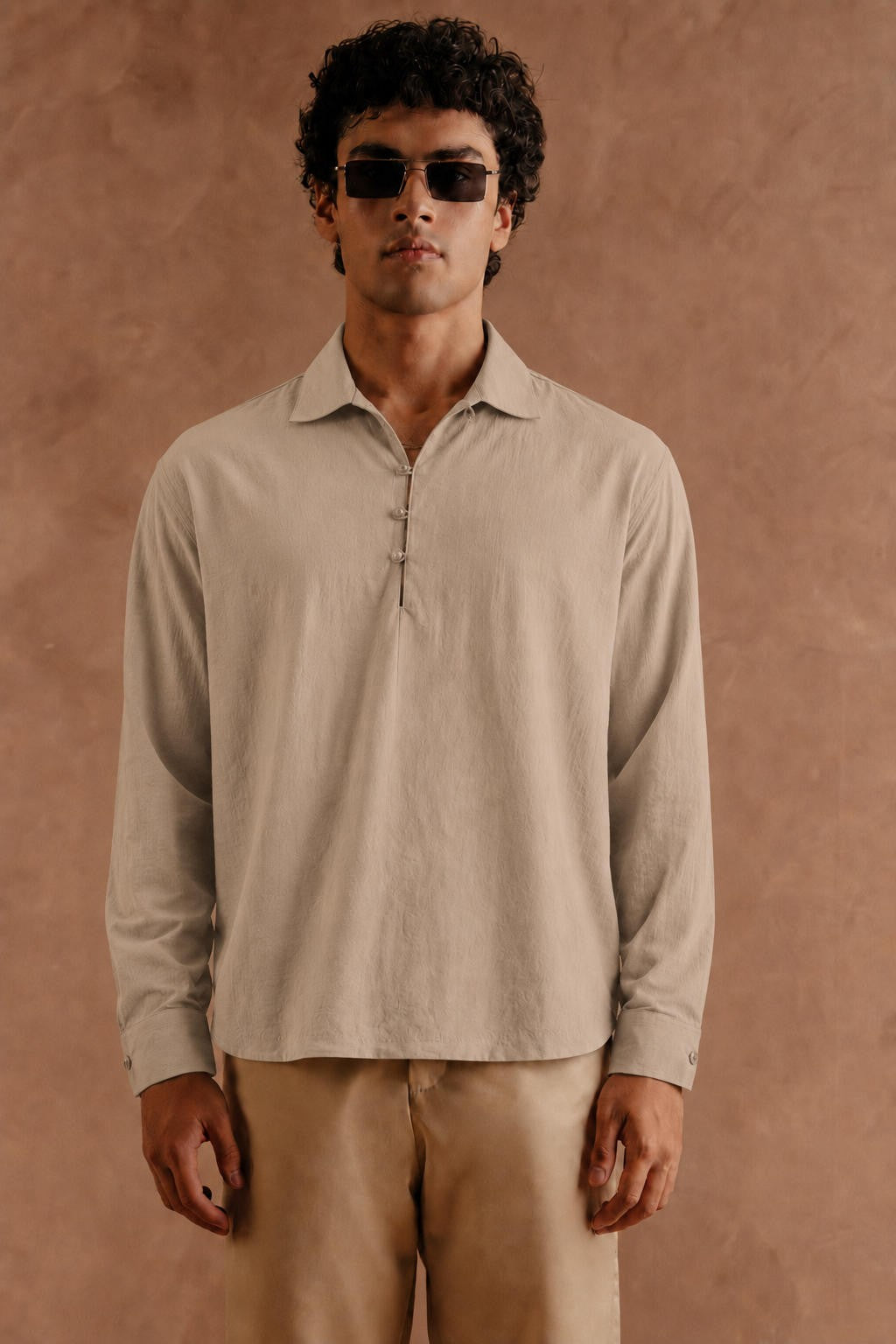 Full Sleeve Pop Over Shirt -  Light Grey
