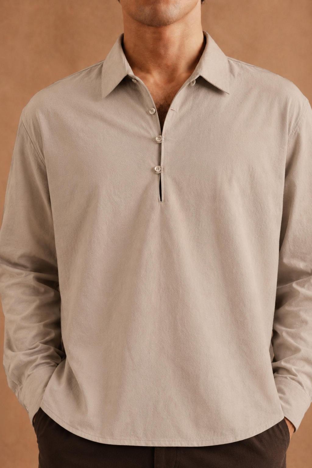 Full Sleeve Pop Over Shirt -  Light Grey Secondary image