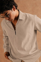 Full Sleeves Pop Over Shirt -  Light Grey