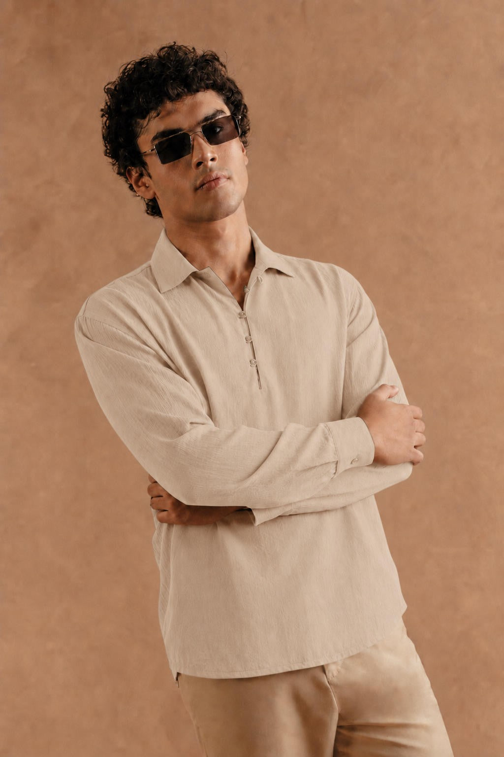 Full Sleeve Pop Over Shirt -  Light Grey