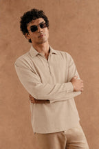 Full Sleeves Pop Over Shirt -  Light Grey
