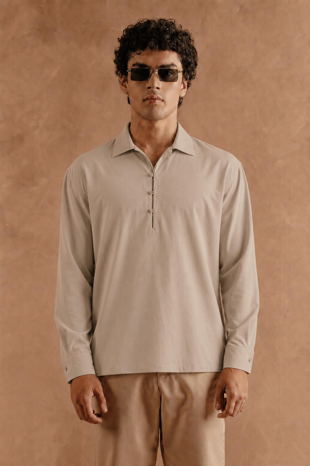 Full Sleeve Pop Over Shirt -  Light Grey