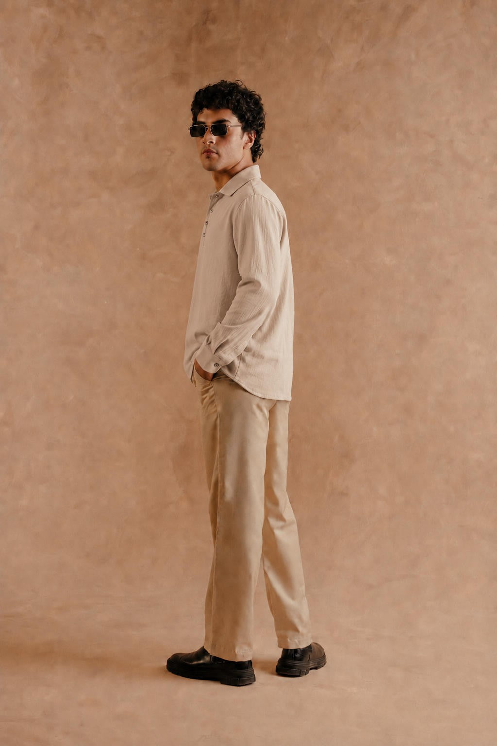 Full Sleeve Pop Over Shirt -  Light Grey