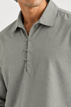 Full Sleeve Shawl Collar Polo Shirt - Dark Grey