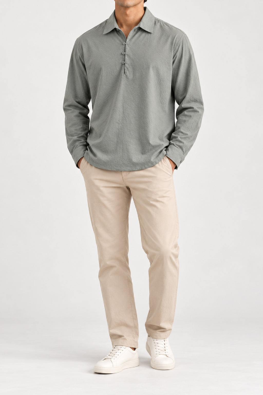 Half Sleeve Shawl Collar Polo Shirt - Dark Grey
