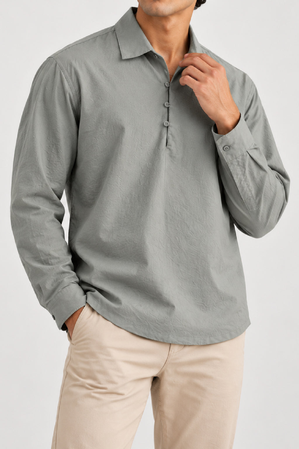 Half Sleeve Shawl Collar Polo Shirt - Dark Grey
