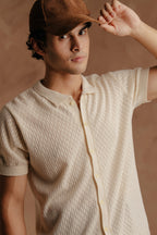 Textured Jacquard Knit Open Placket Shirt