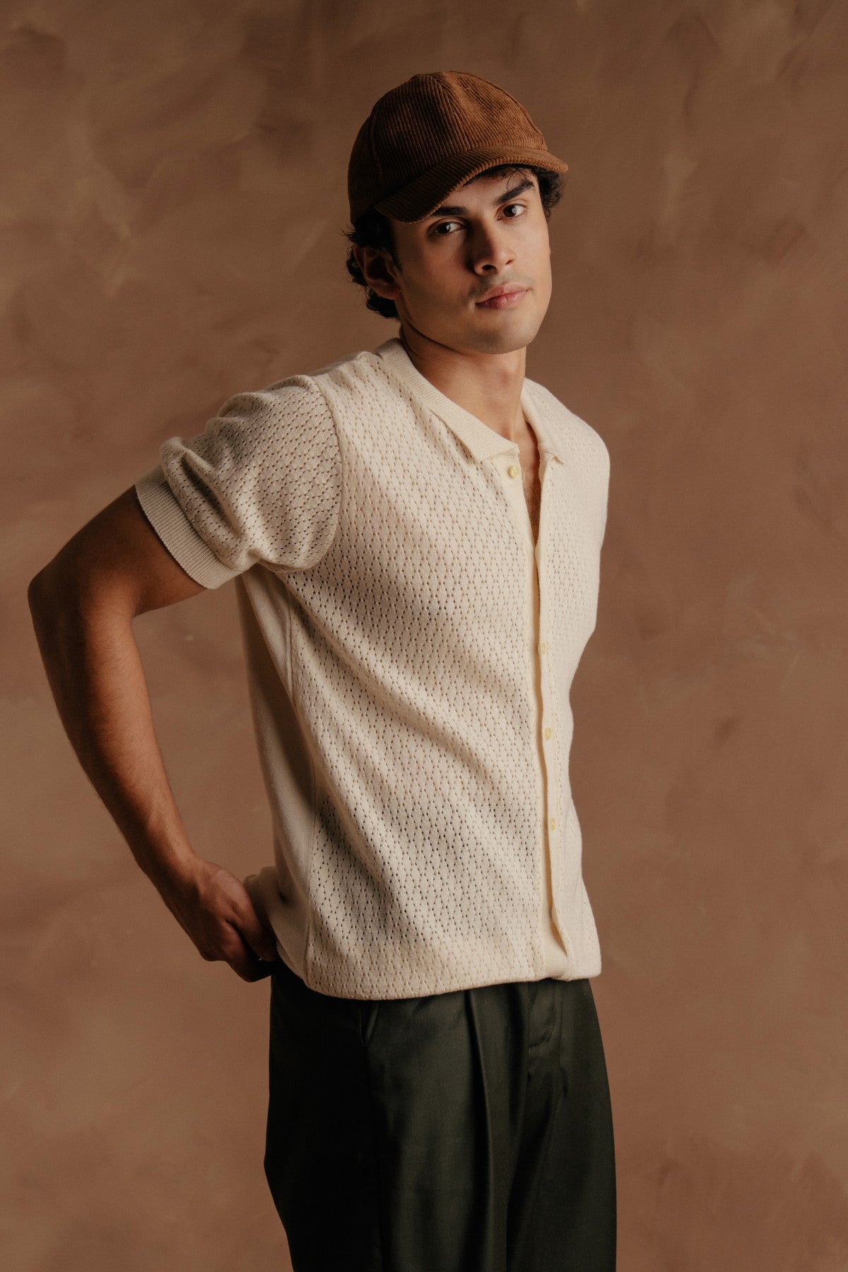 Textured Jacquard Knit Open Placket Shirt Secondary image