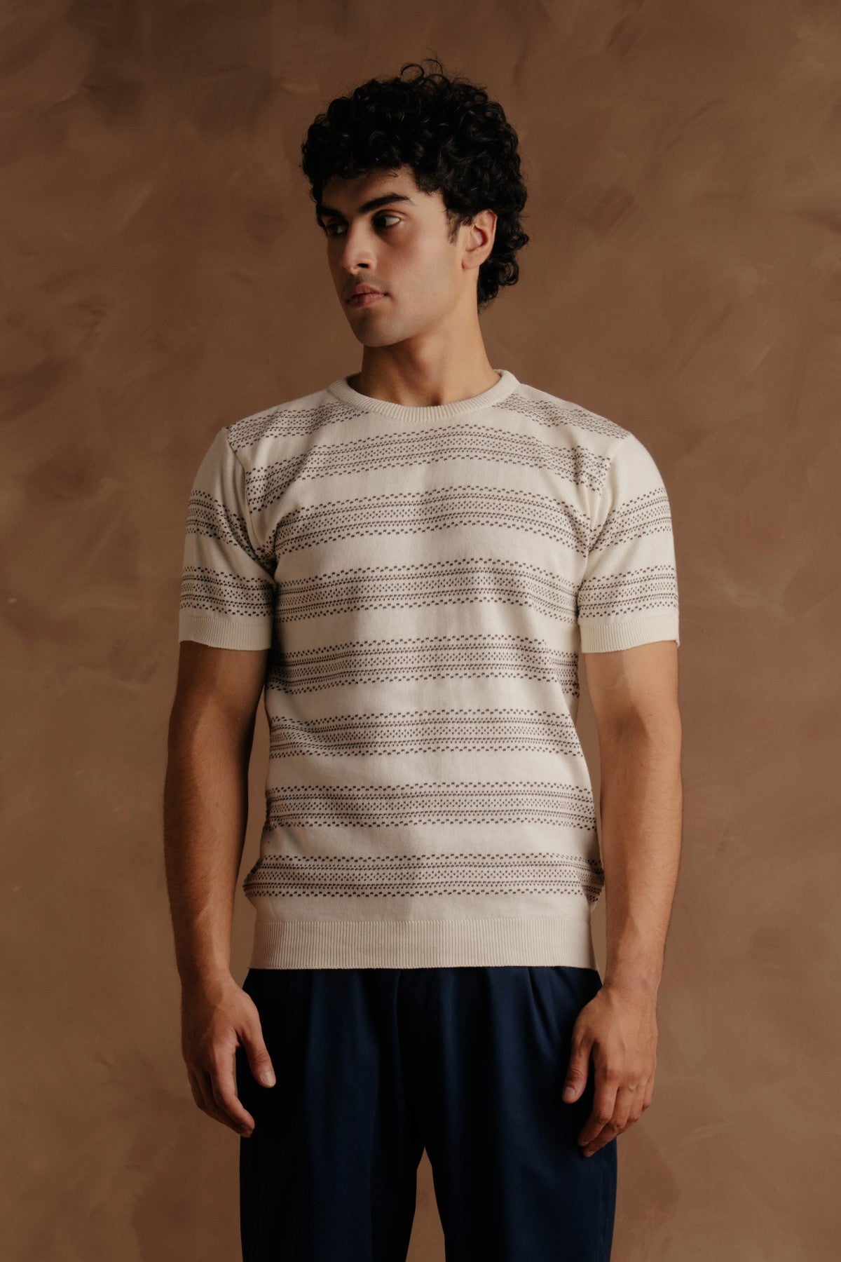 Crew Neck Knit Shirt - Off White