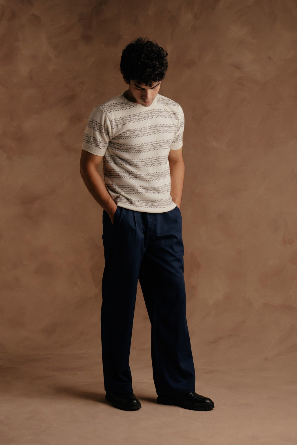 Crew Neck Knit Shirt - Off White