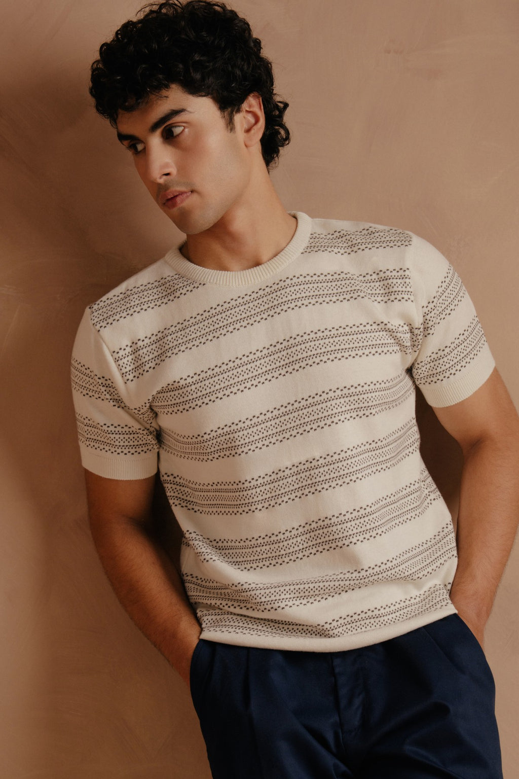 Crew Neck Knit Shirt - Off White