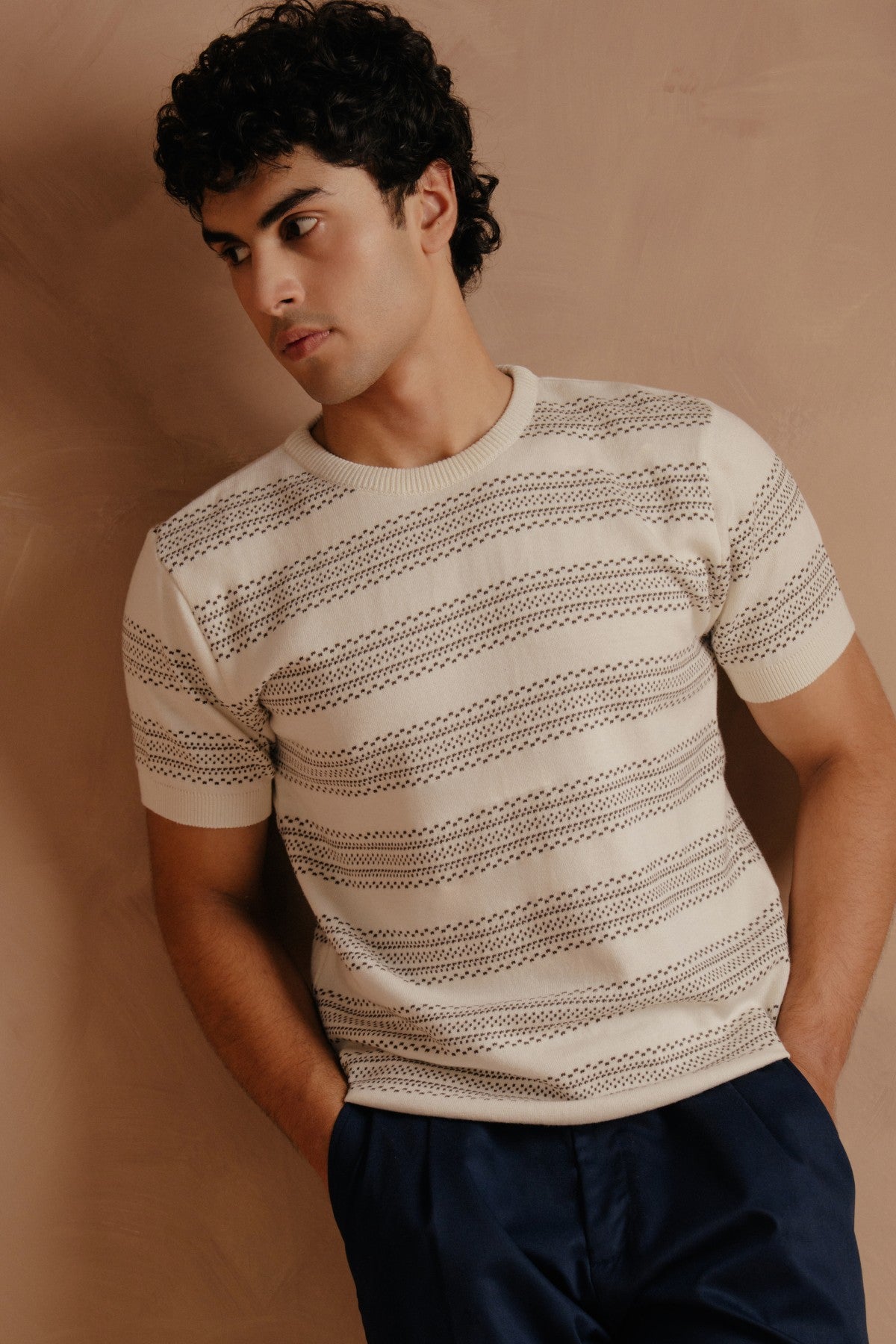 Crew Neck Knit Shirt - Off White