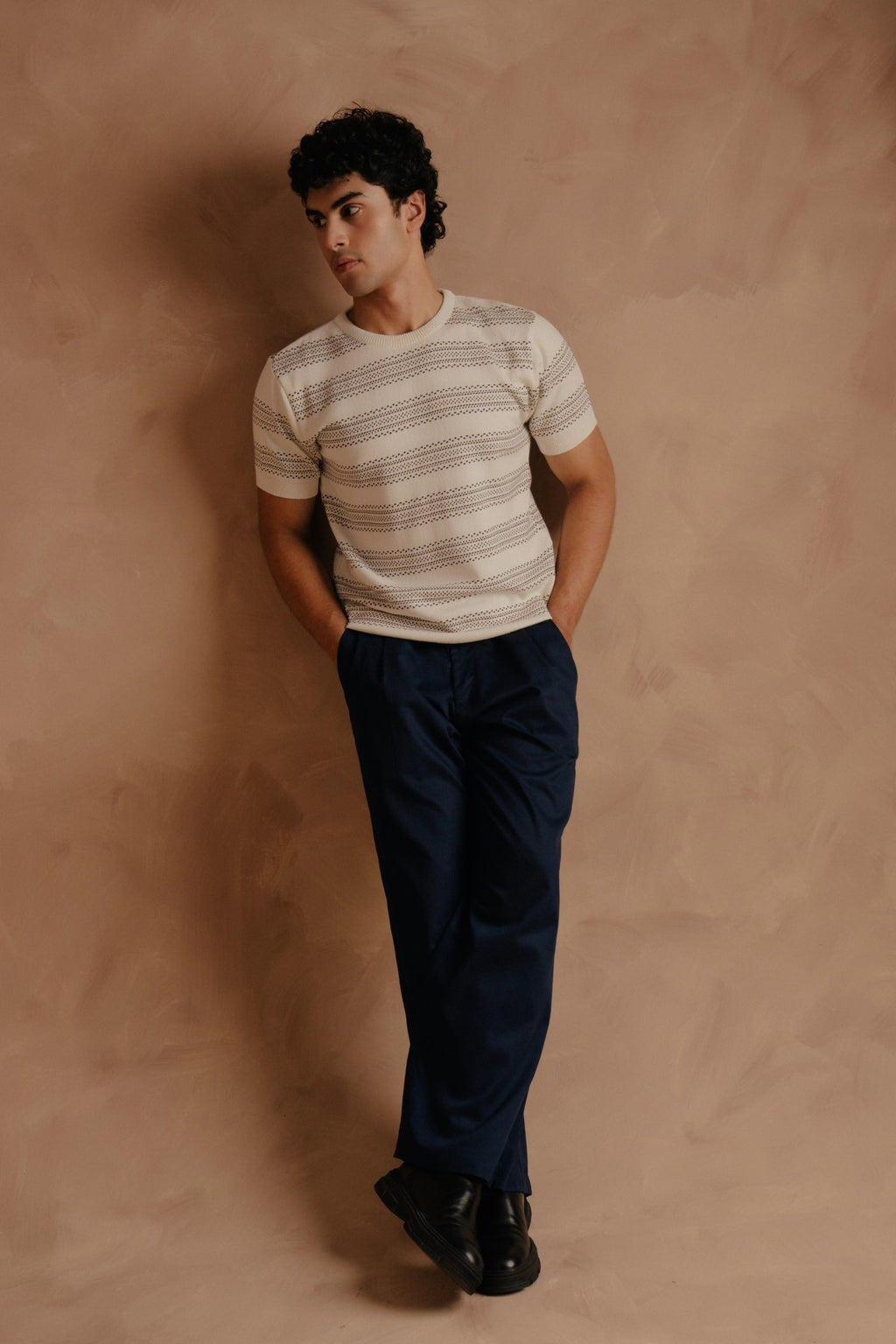 Crew Neck Knit Shirt - Off White