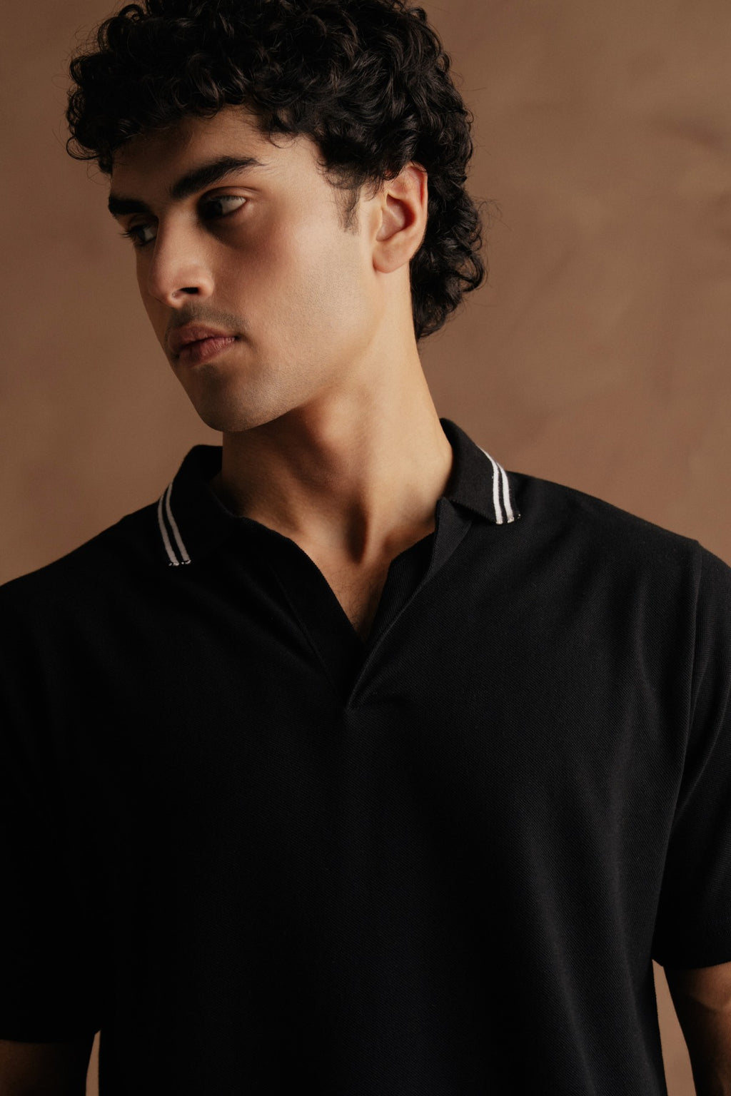 Polo Collar Line with Back Print - Black
