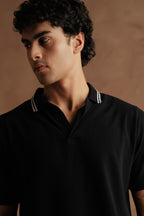 Polo Collar Line with Back Print - Black