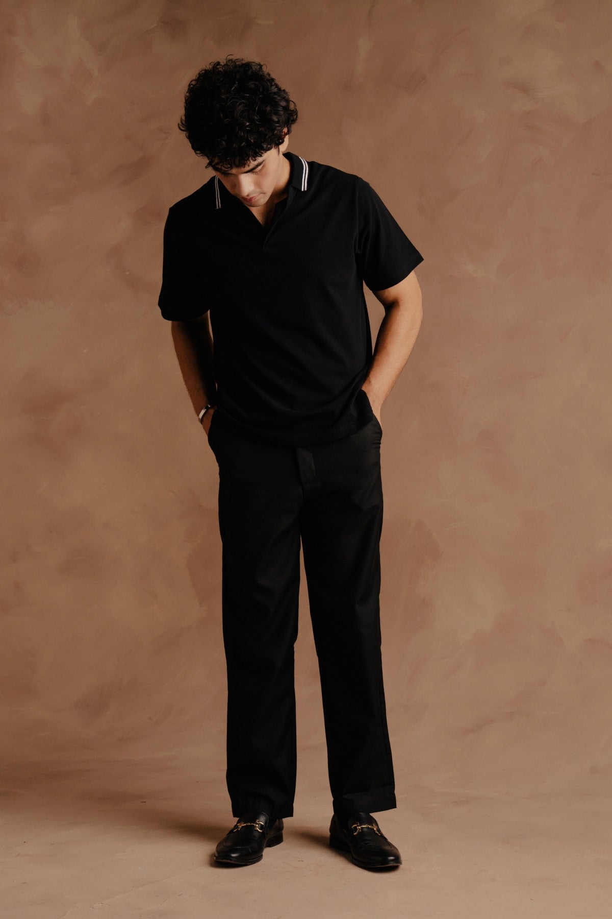 Polo Collar Line with Back Print - Black