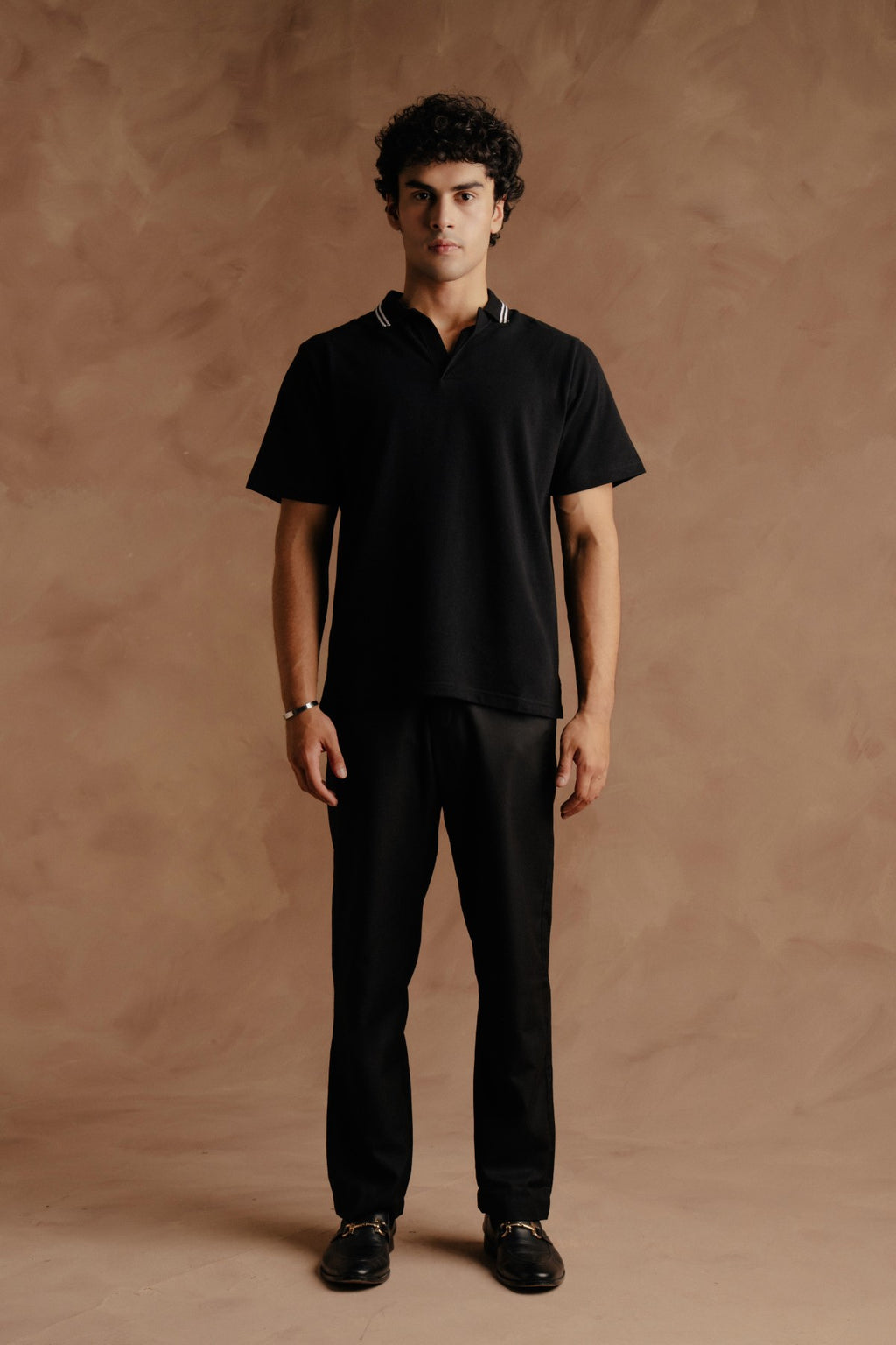 Polo Collar Line with Back Print - Black