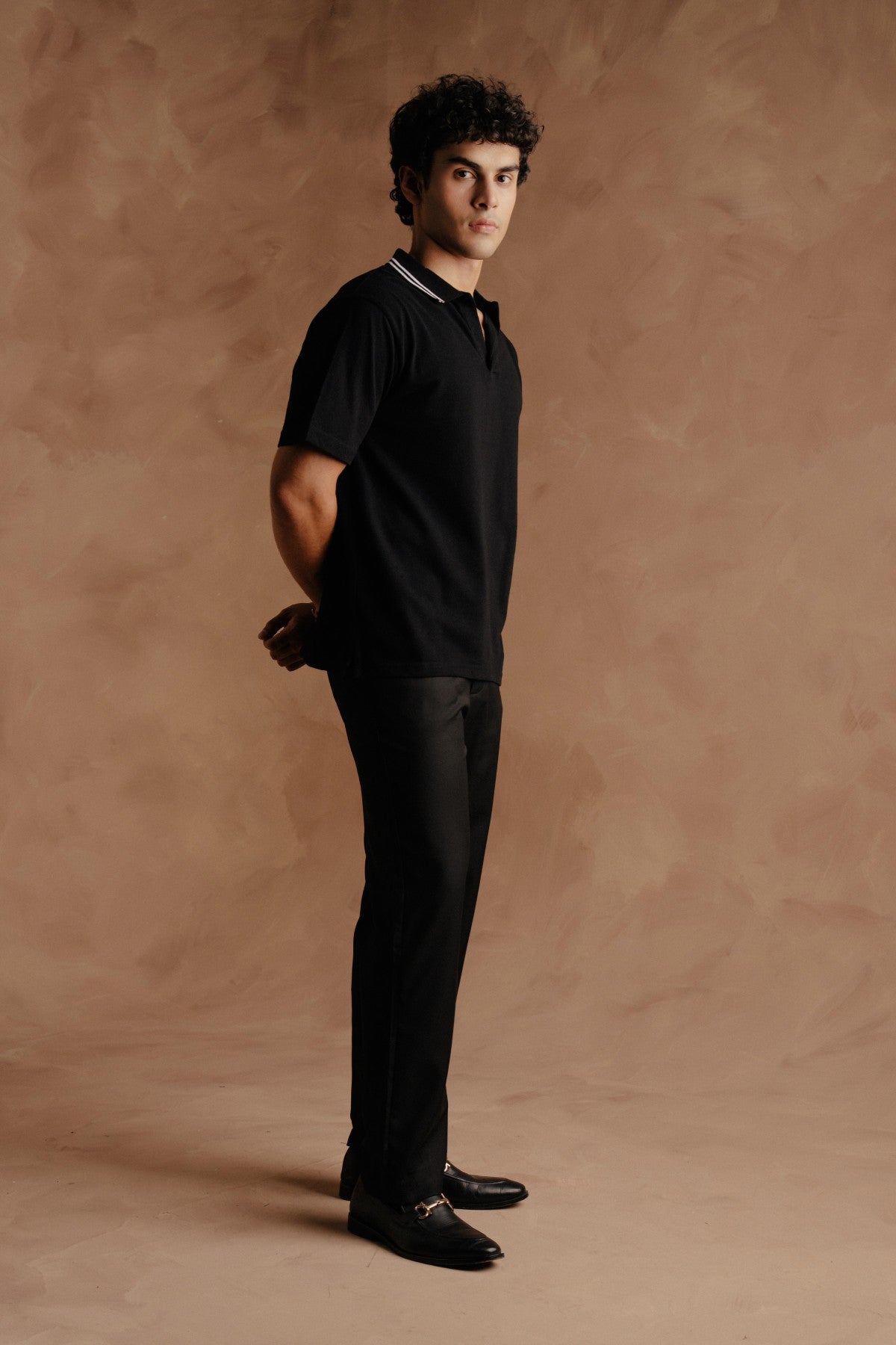 Polo Collar Line with Back Print - Black