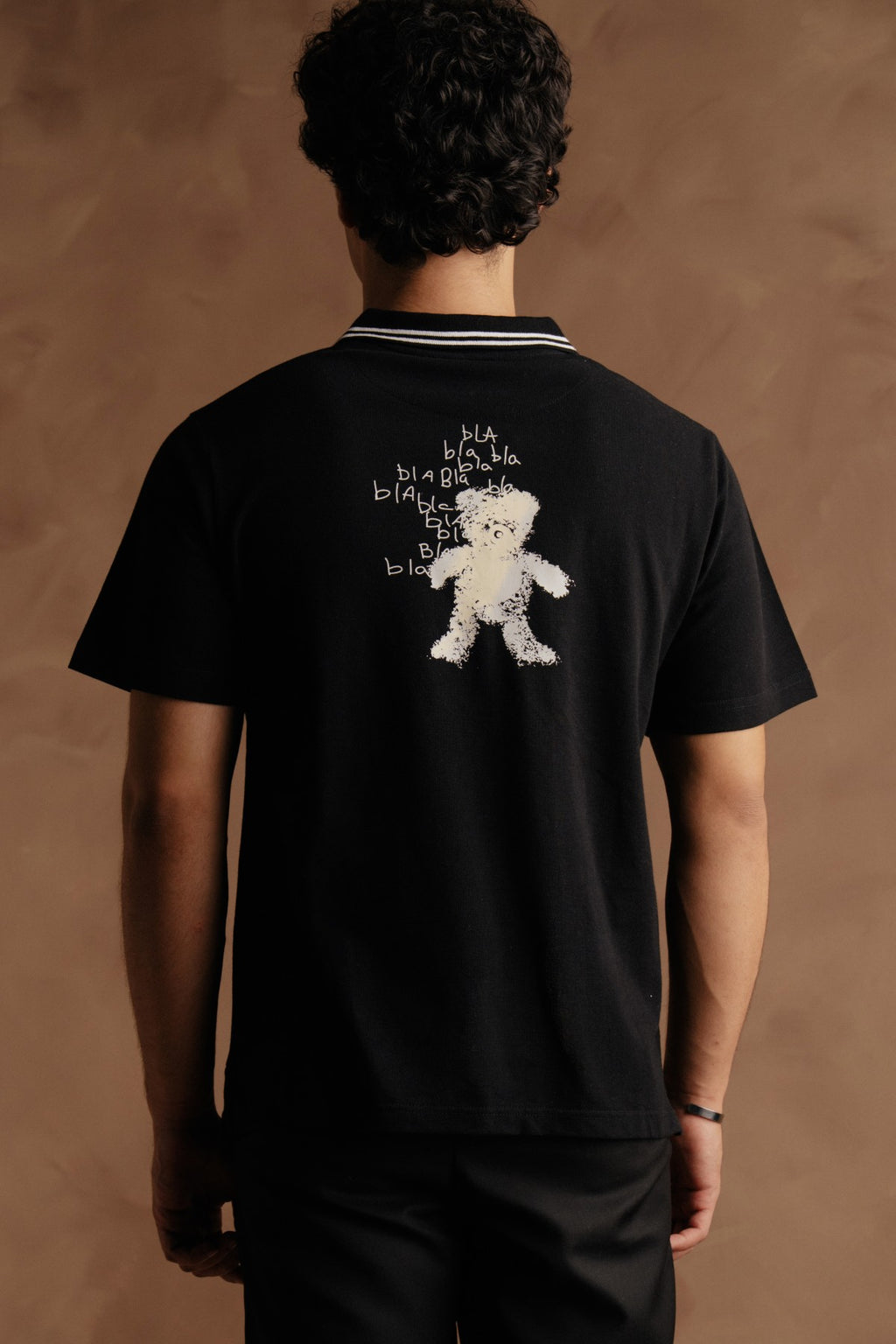 Polo Collar Line with Back Print - Black