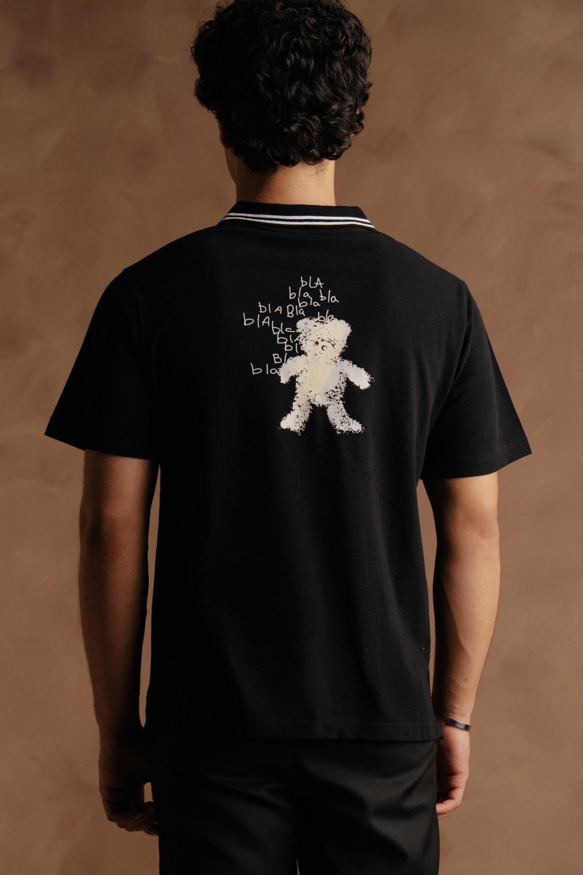 Polo Collar Line with Back Print - Black