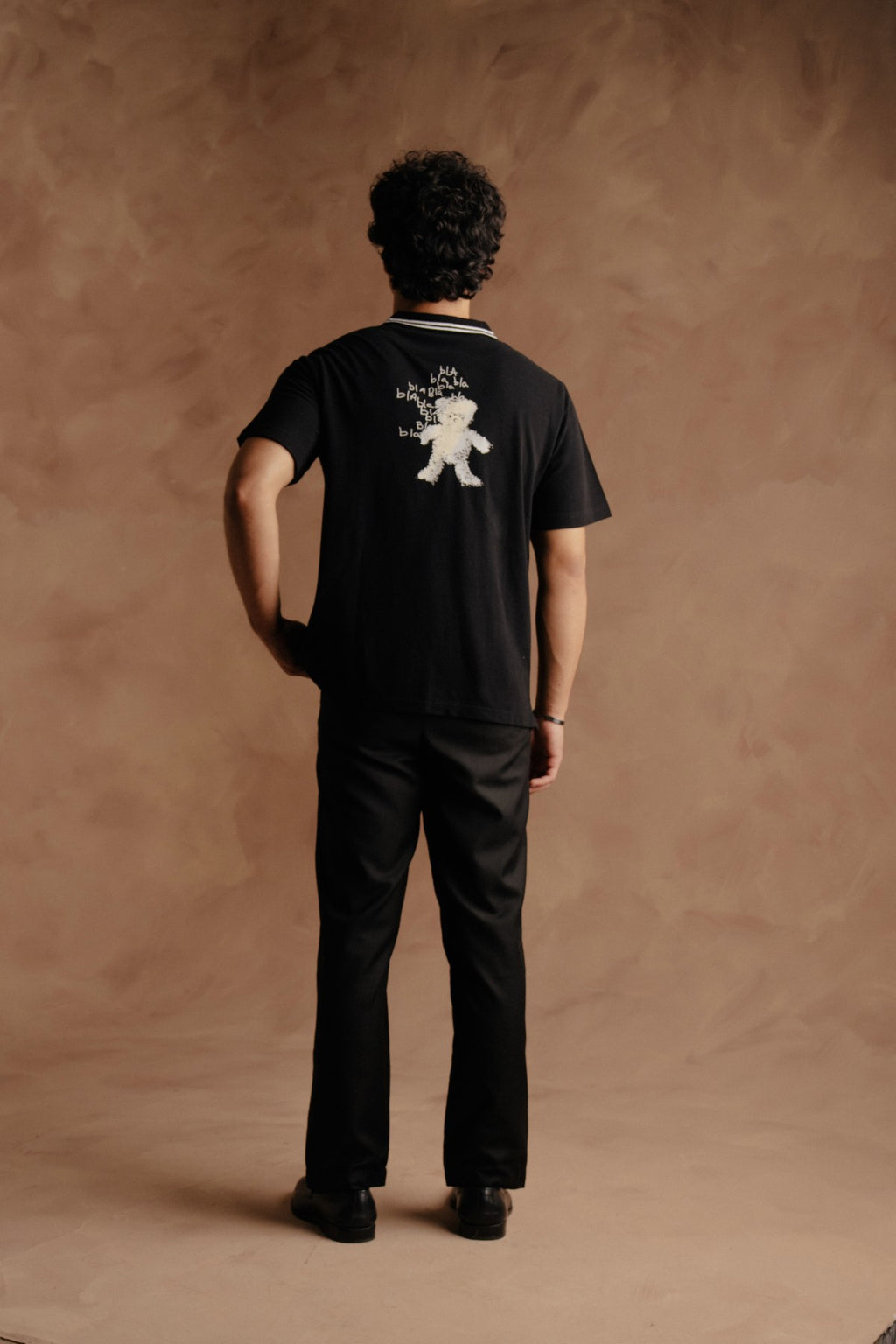 Polo Collar Line with Back Print - Black