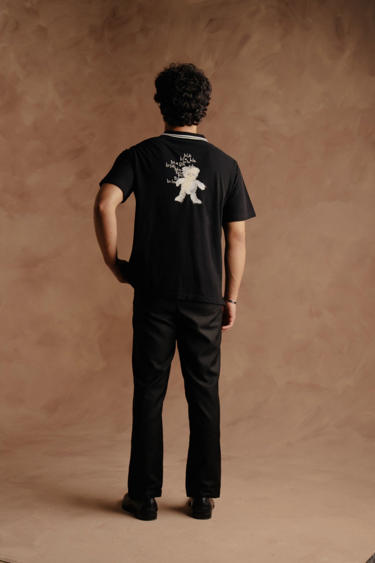 Polo Collar Line with Back Print - Black