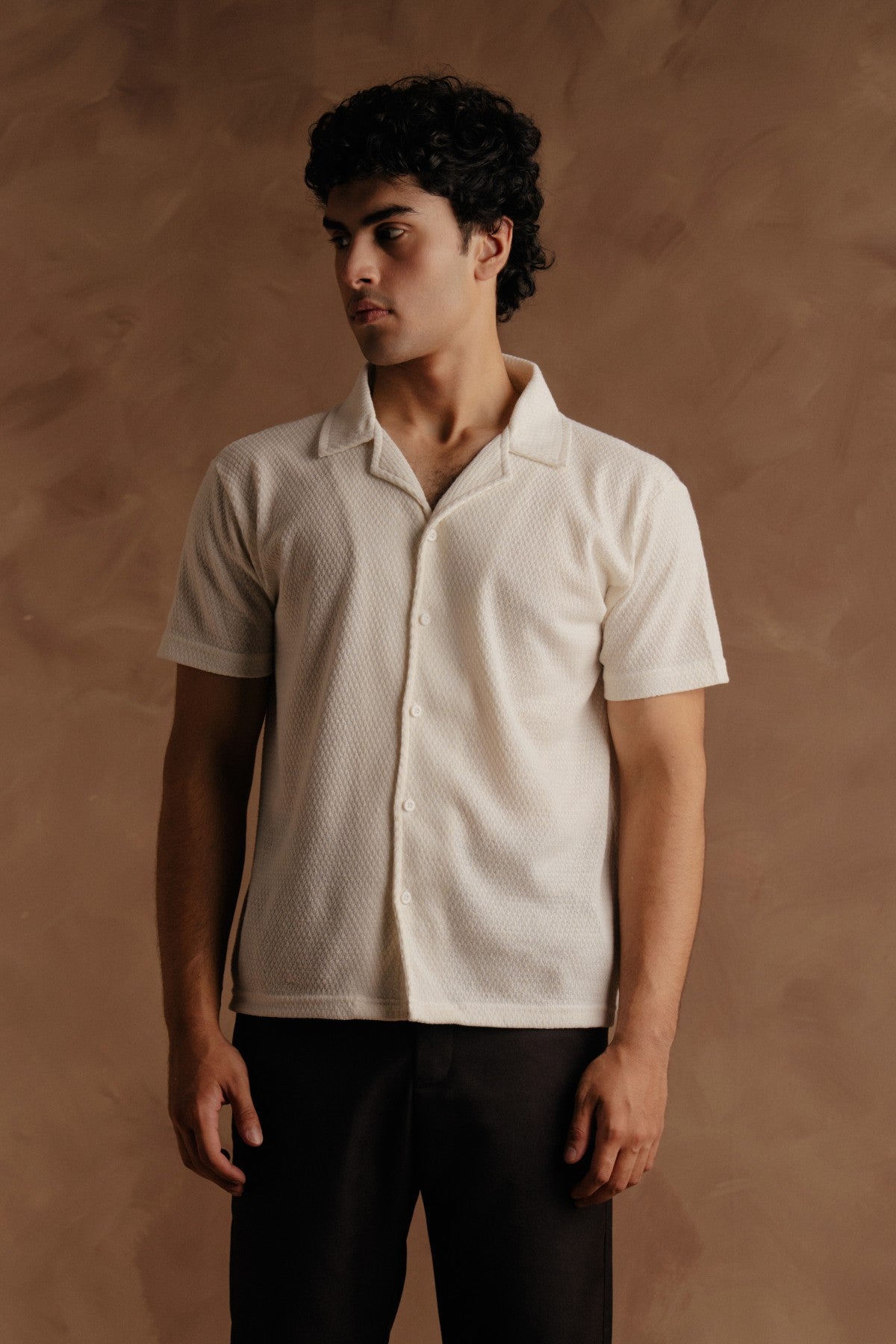 Half Sleeve Jacquard Shirt - Off White