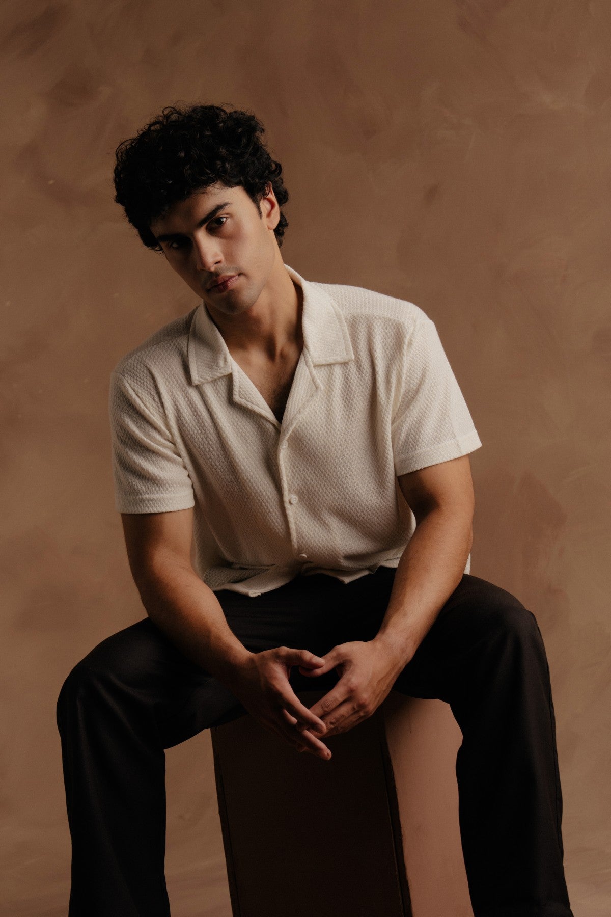 Half Sleeve Jacquard Shirt - Off White