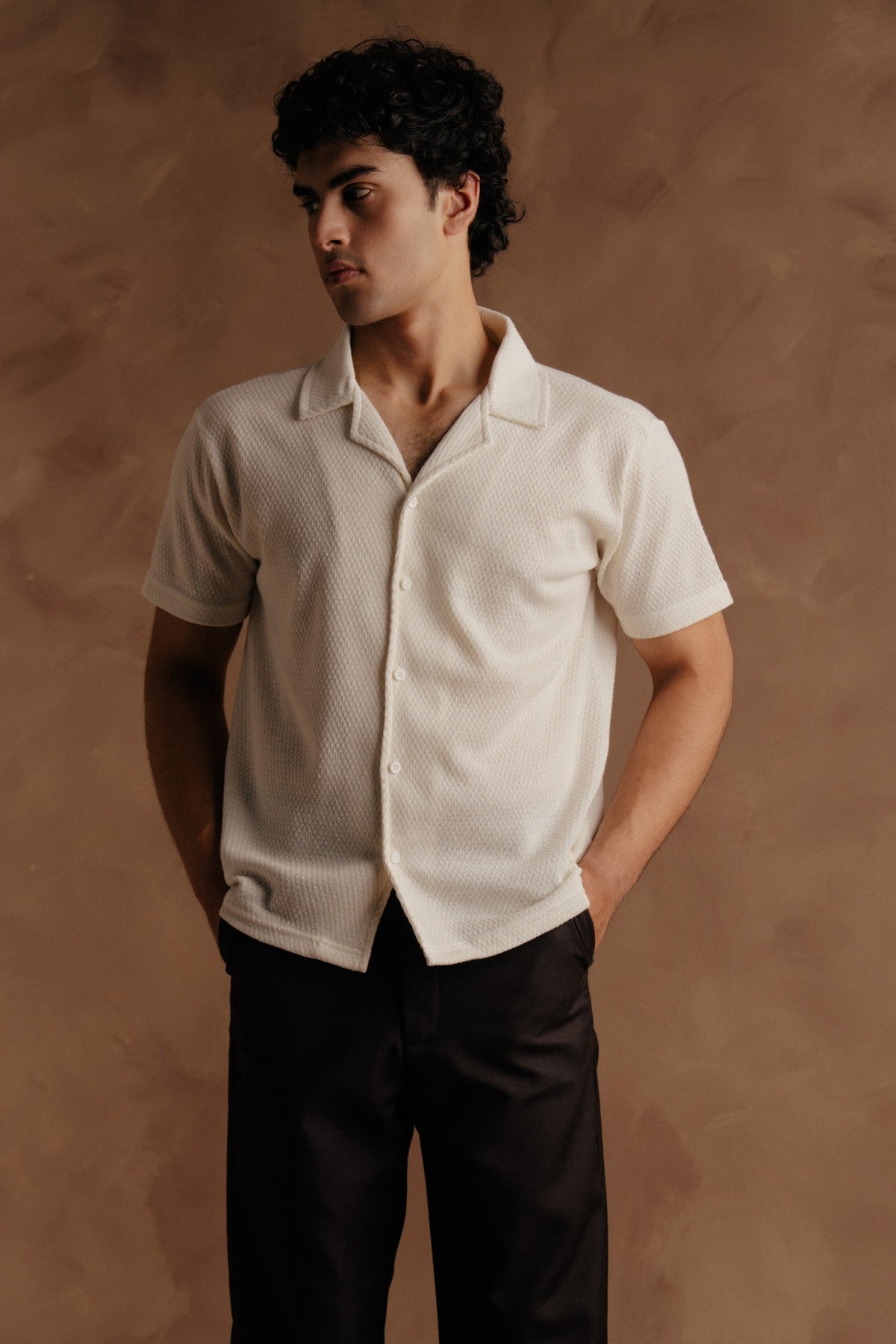Half Sleeve Jacquard Shirt - Off White