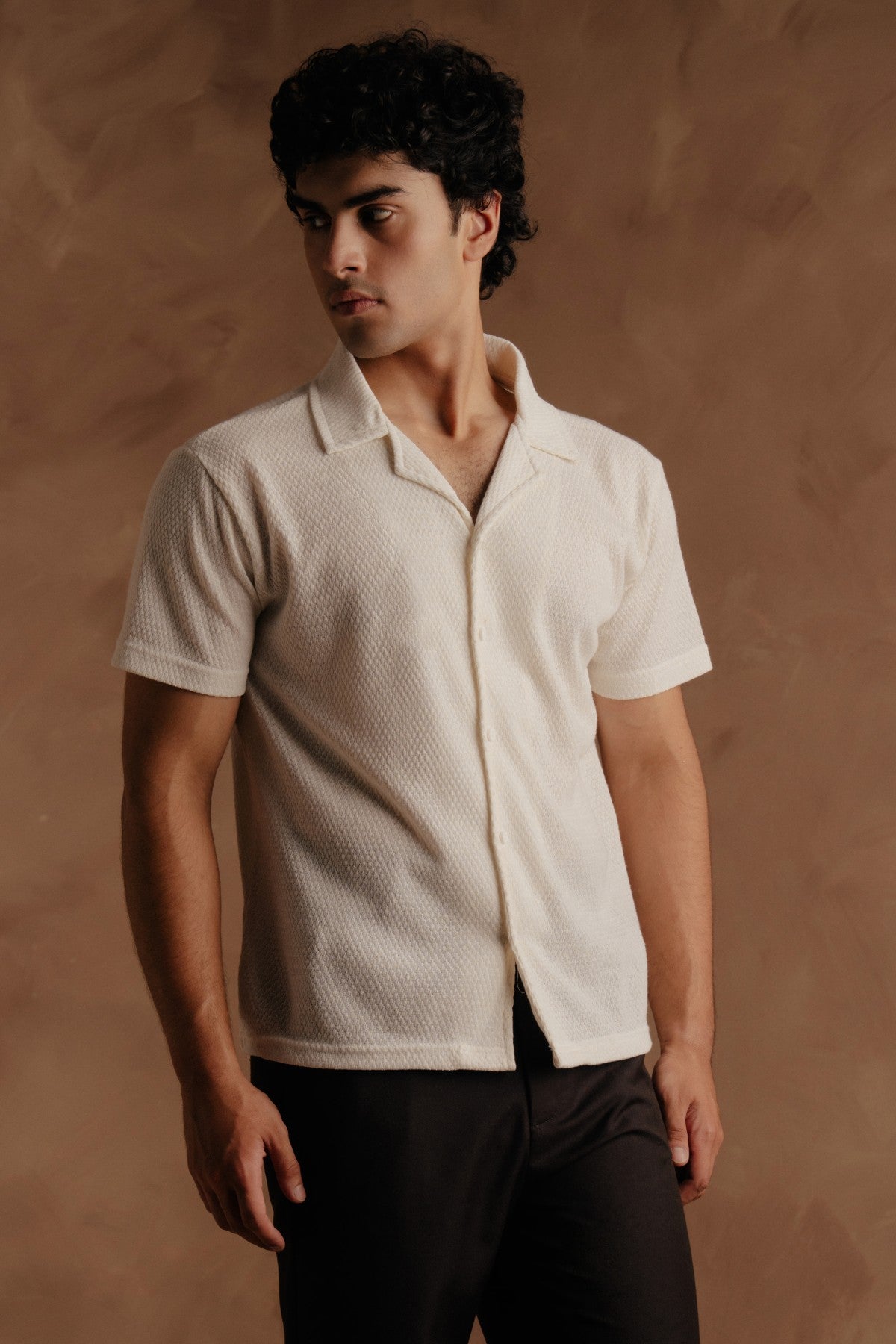 Half Sleeve Jacquard Shirt - Off White Main image