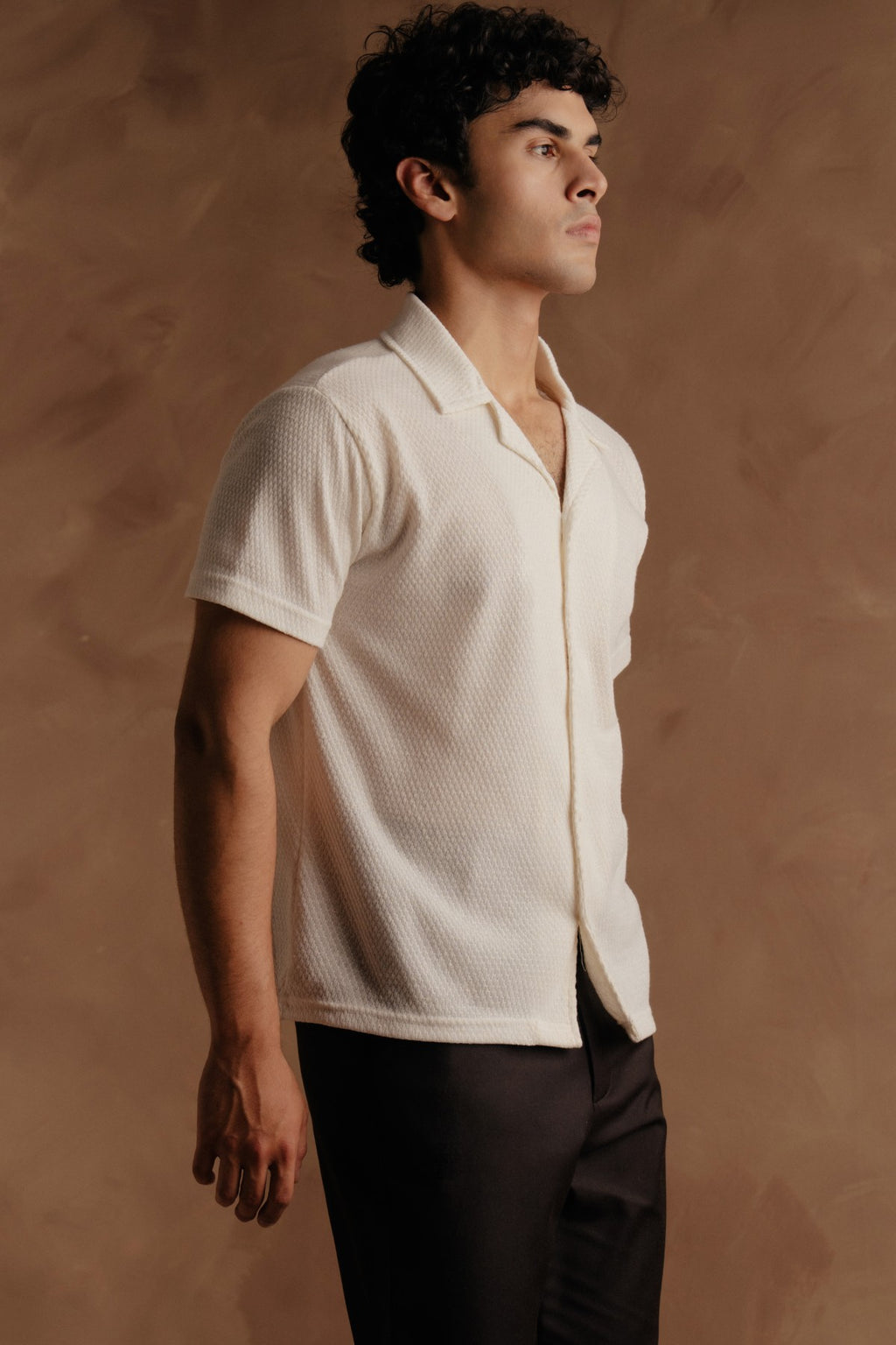 Half Sleeve Jacquard Shirt - Off White