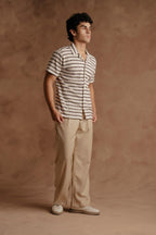 Jacquard Cuban Collar Shirt In Off-White/ Brown
