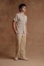 Jacquard Cuban Collar Shirt In Off-White/ Brown