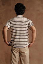 Jacquard Cuban Collar Shirt In Off-White/ Brown