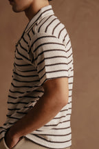 Jacquard Cuban Collar Shirt In Off-White/ Brown