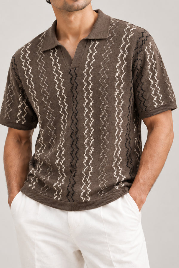 Brown Polo Shirt Jacquard
