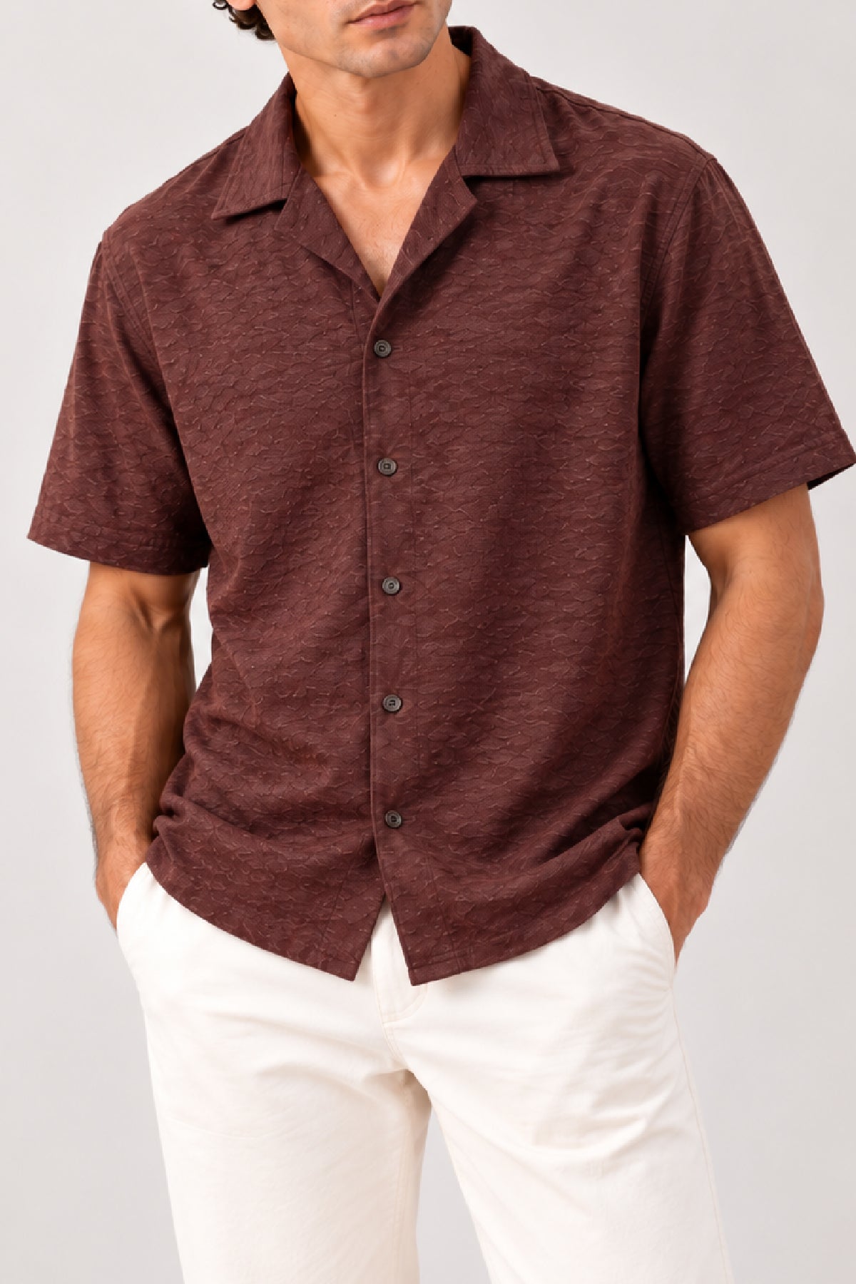 Brown regular fit half sleeve button down shirt