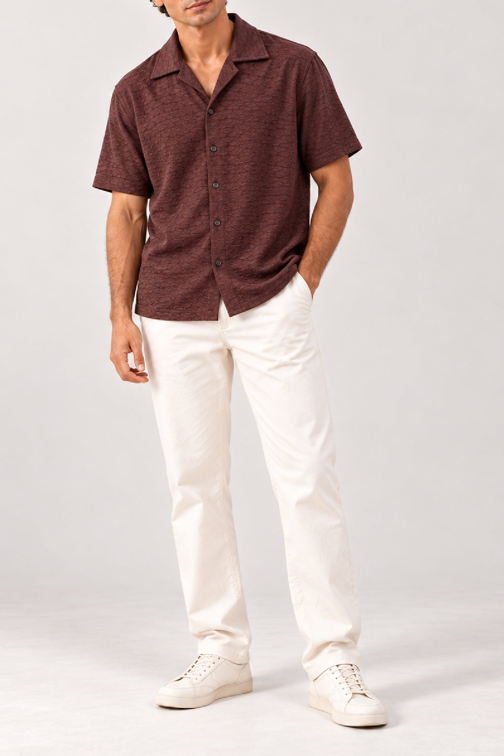 Brown regular fit half sleeve button down shirt