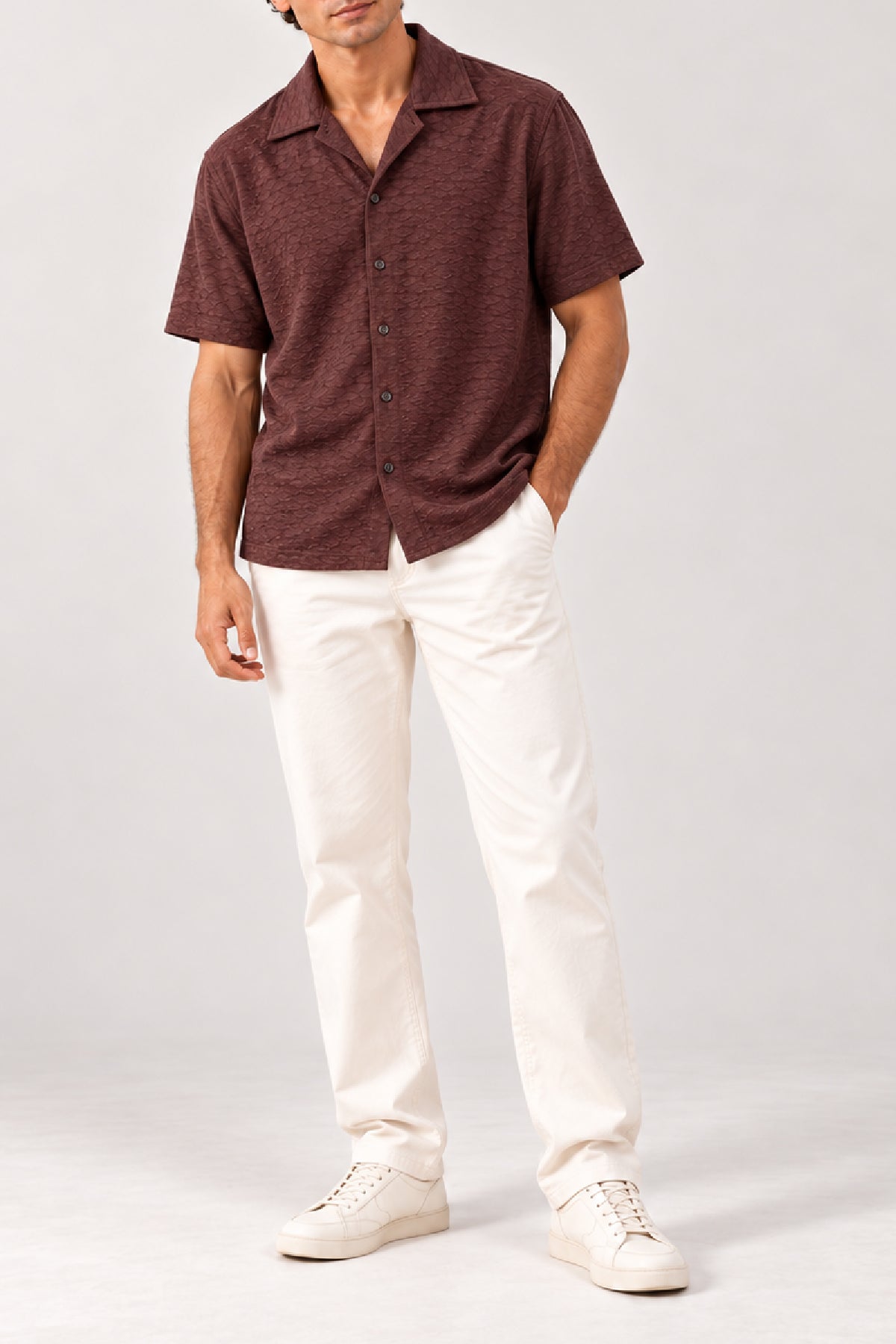 Brown regular fit half sleeve button down shirt