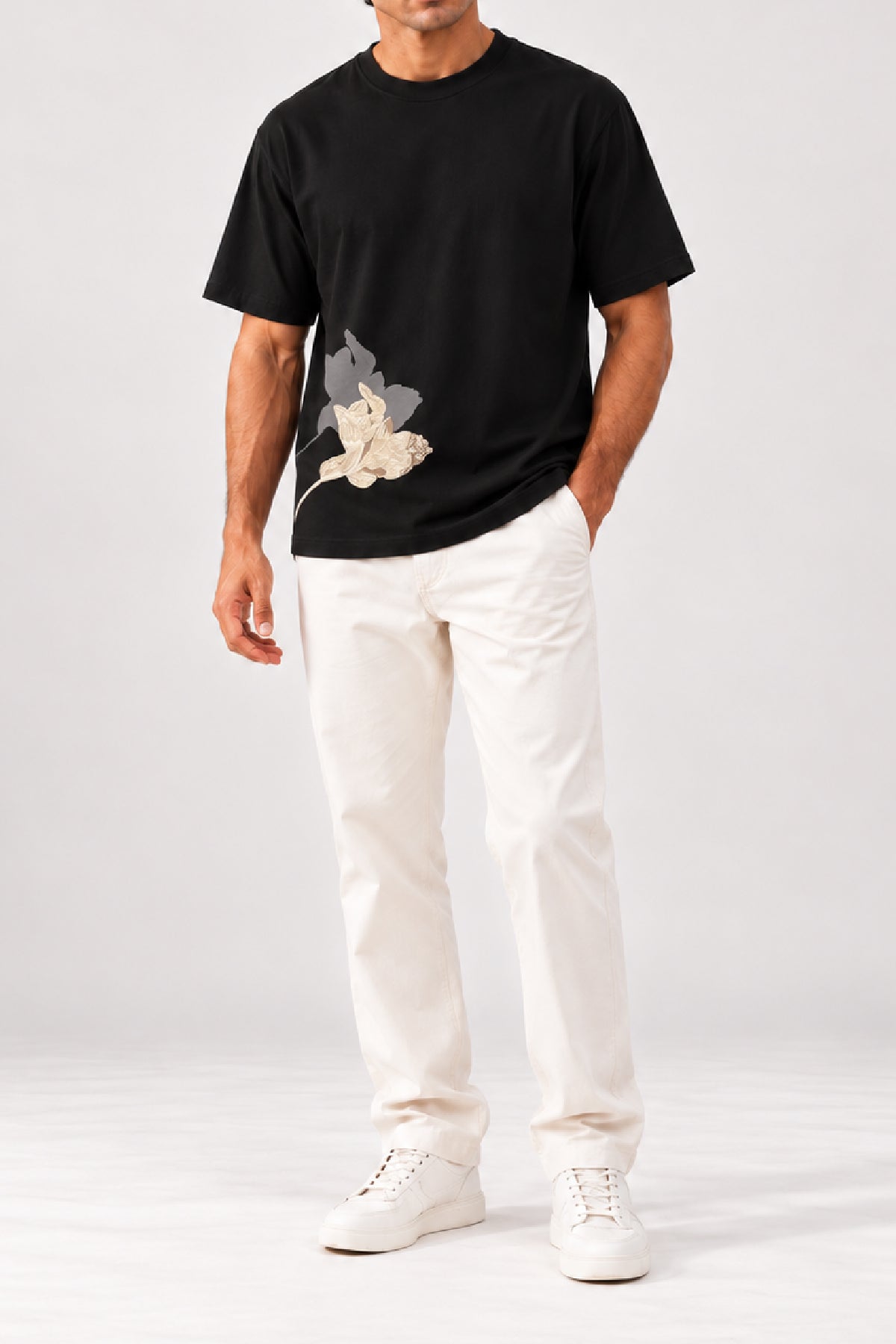 Black T-Shirt With Flower Print