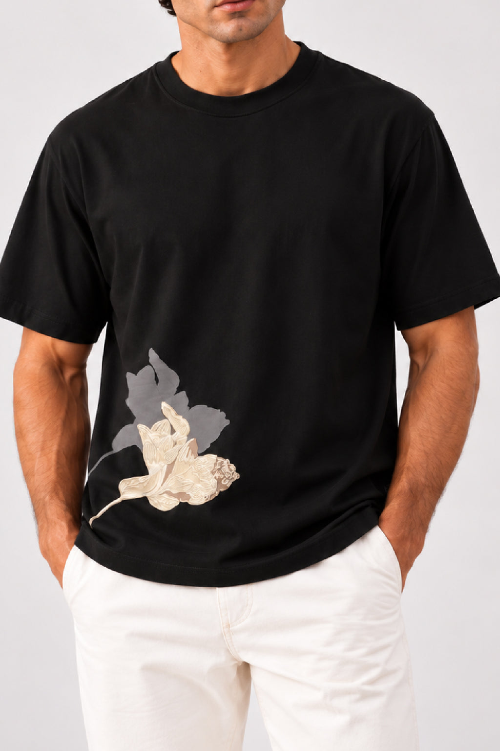 Black T-Shirt With Flower Print