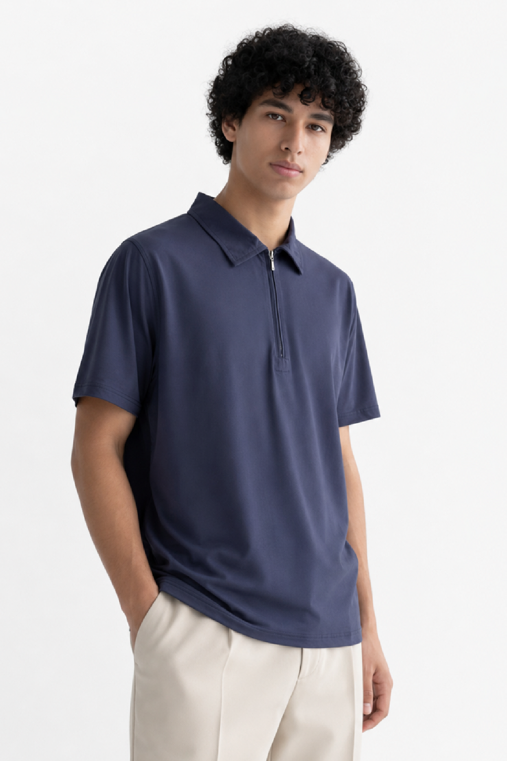 Navy zipper Polo