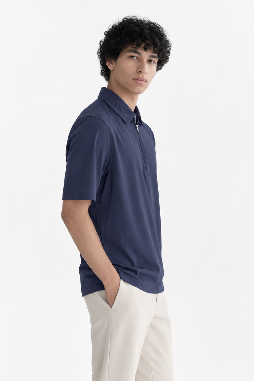 Navy zipper Polo