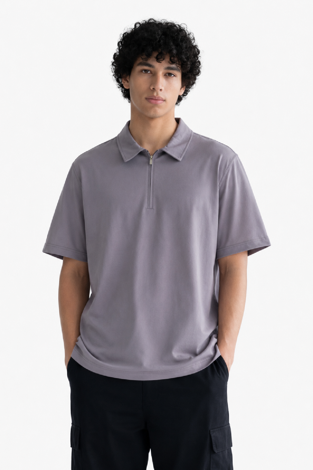 Grey Zipper Polo
