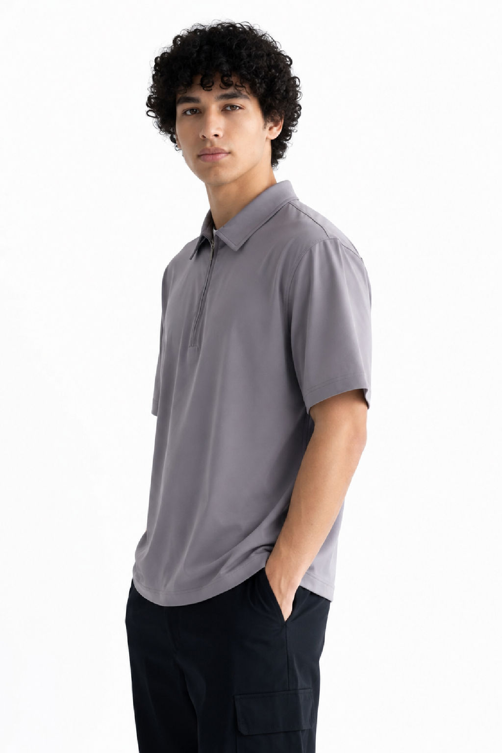 Grey Zipper Polo