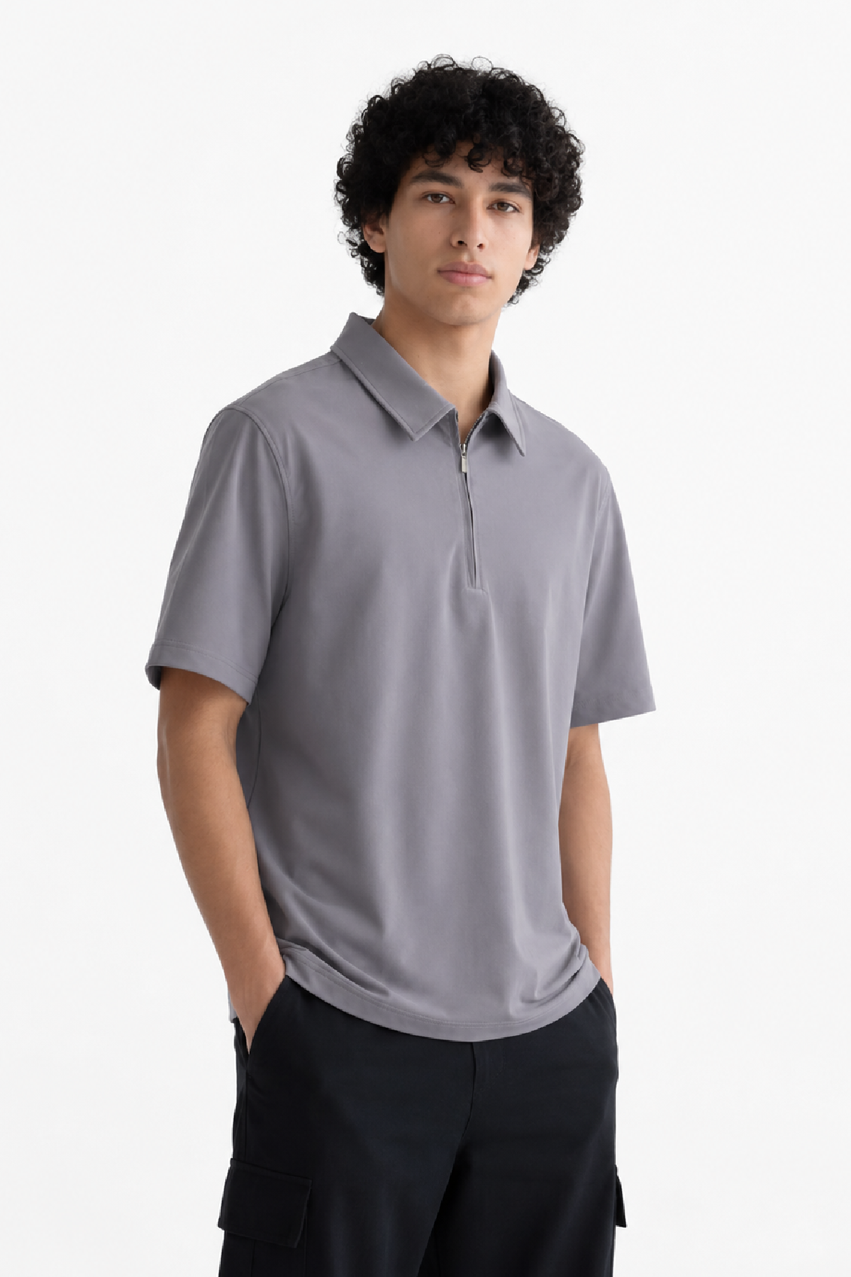 Grey Zipper Polo
