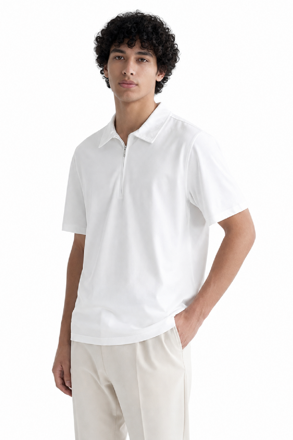 White Zipper Polo